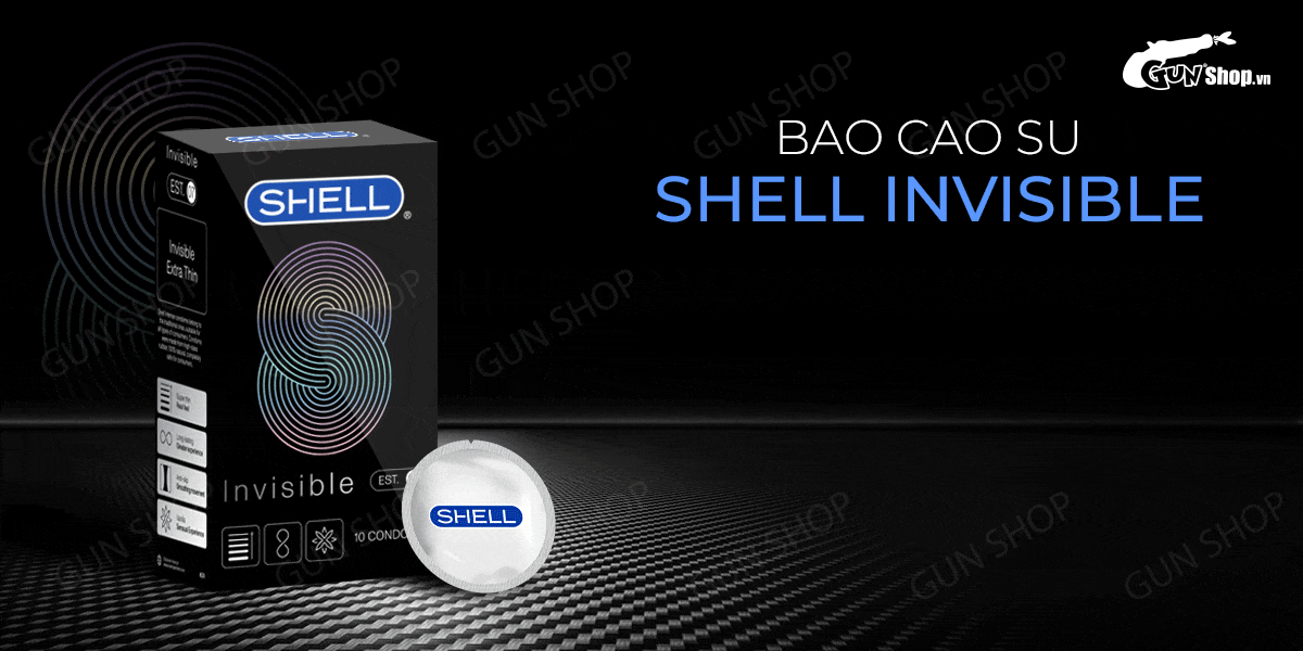  Sỉ Bao cao su Shell Invisible - Siêu mỏng chống tuột kéo dài thời gian - Hộp 10 cái chính hãng